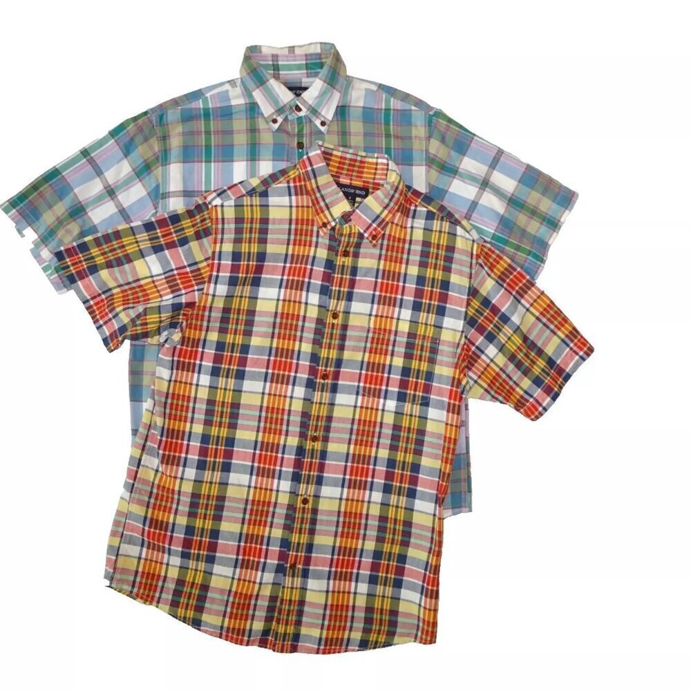 Lands End Button Front Shirt Men's Size S Lot of 2 Plaid Short Sleeve Casual